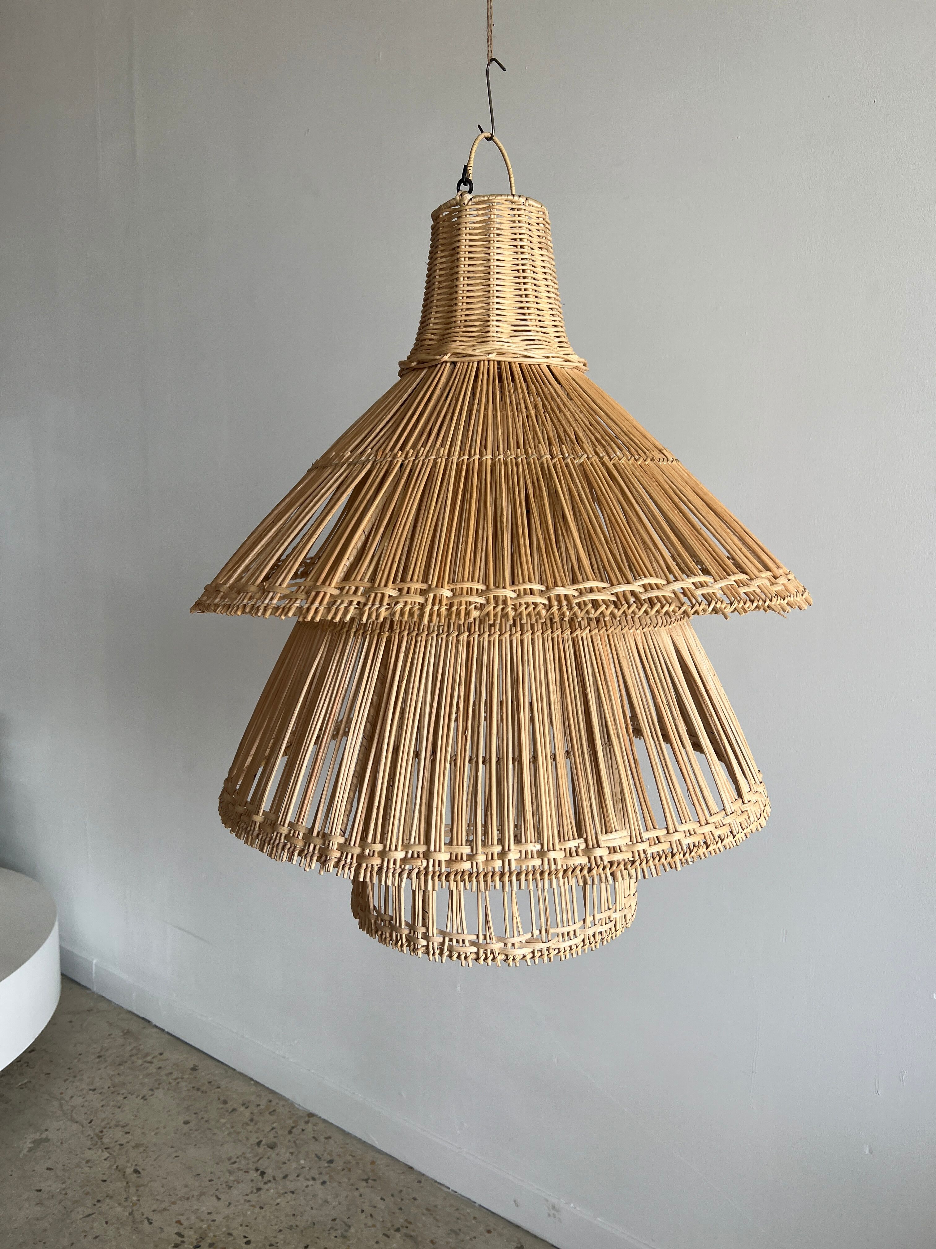 Rattan pendant lamp or light in the shape of an Asian lantern