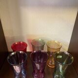 1960s iridescent multi-colored orangeade glasses fruit juice serving set