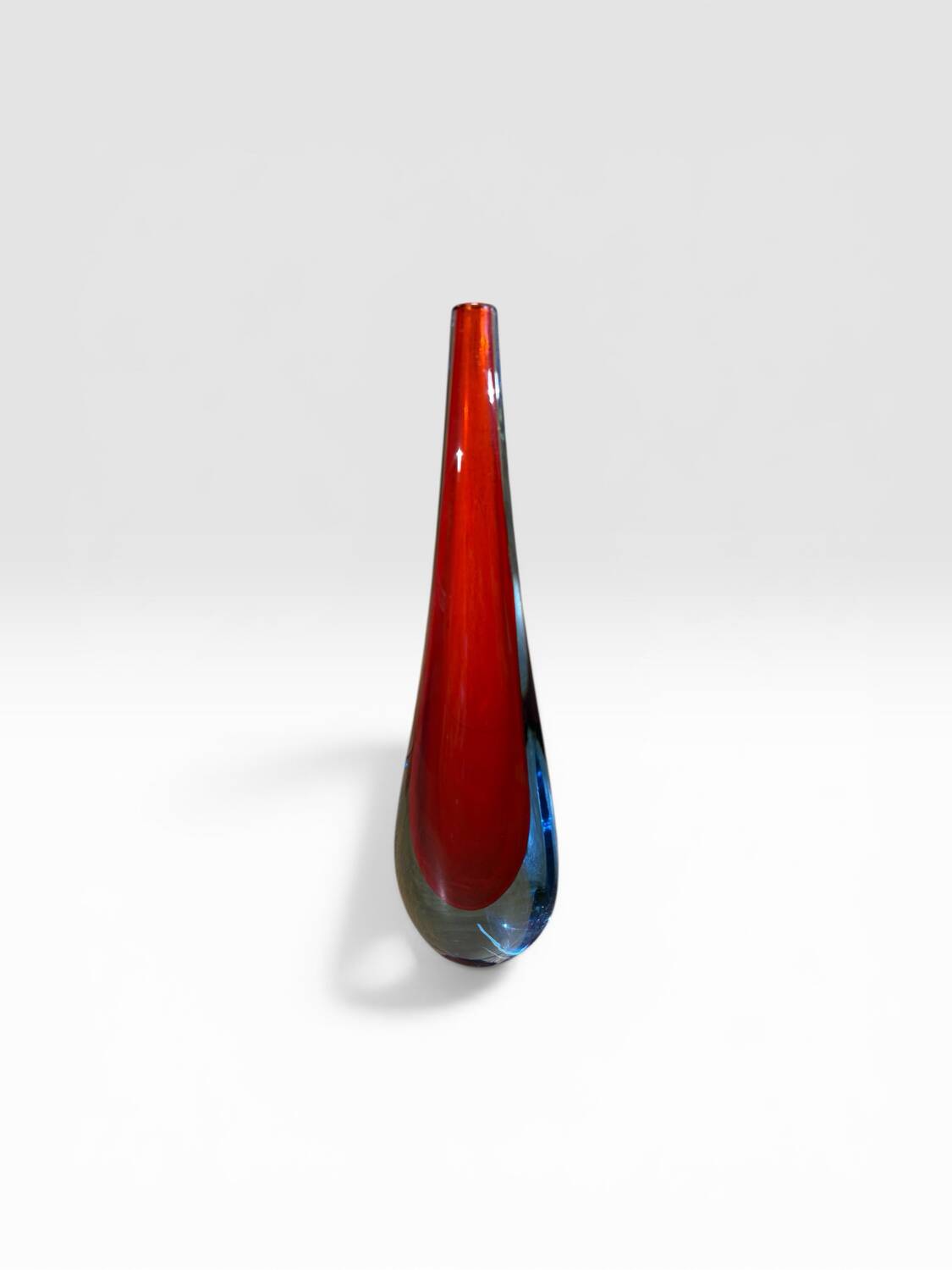 Drop vase glass sommerso red blue Murano style Flavio Poli 29 cm