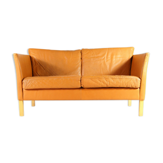 Tan leather 2 love seat seater sofa 1960s