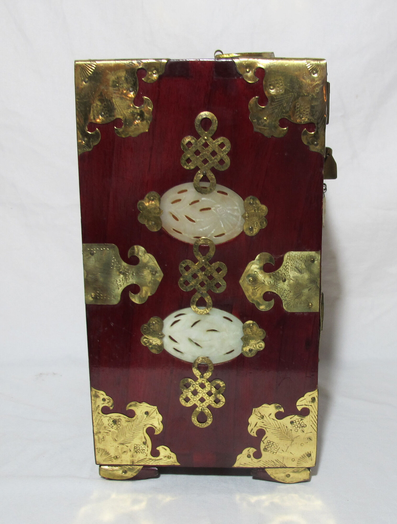 Wooden jewelry box adorned with Chinese jade plates