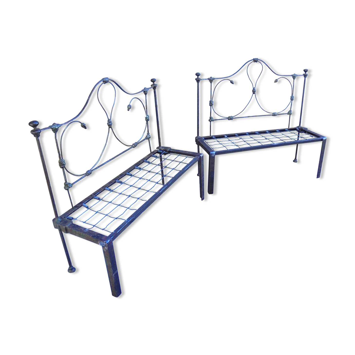 Pair of wrought iron benches