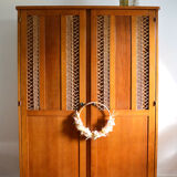 Wood and rattan wardrobe