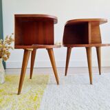 Pair of tripod bedside tables with compass feet