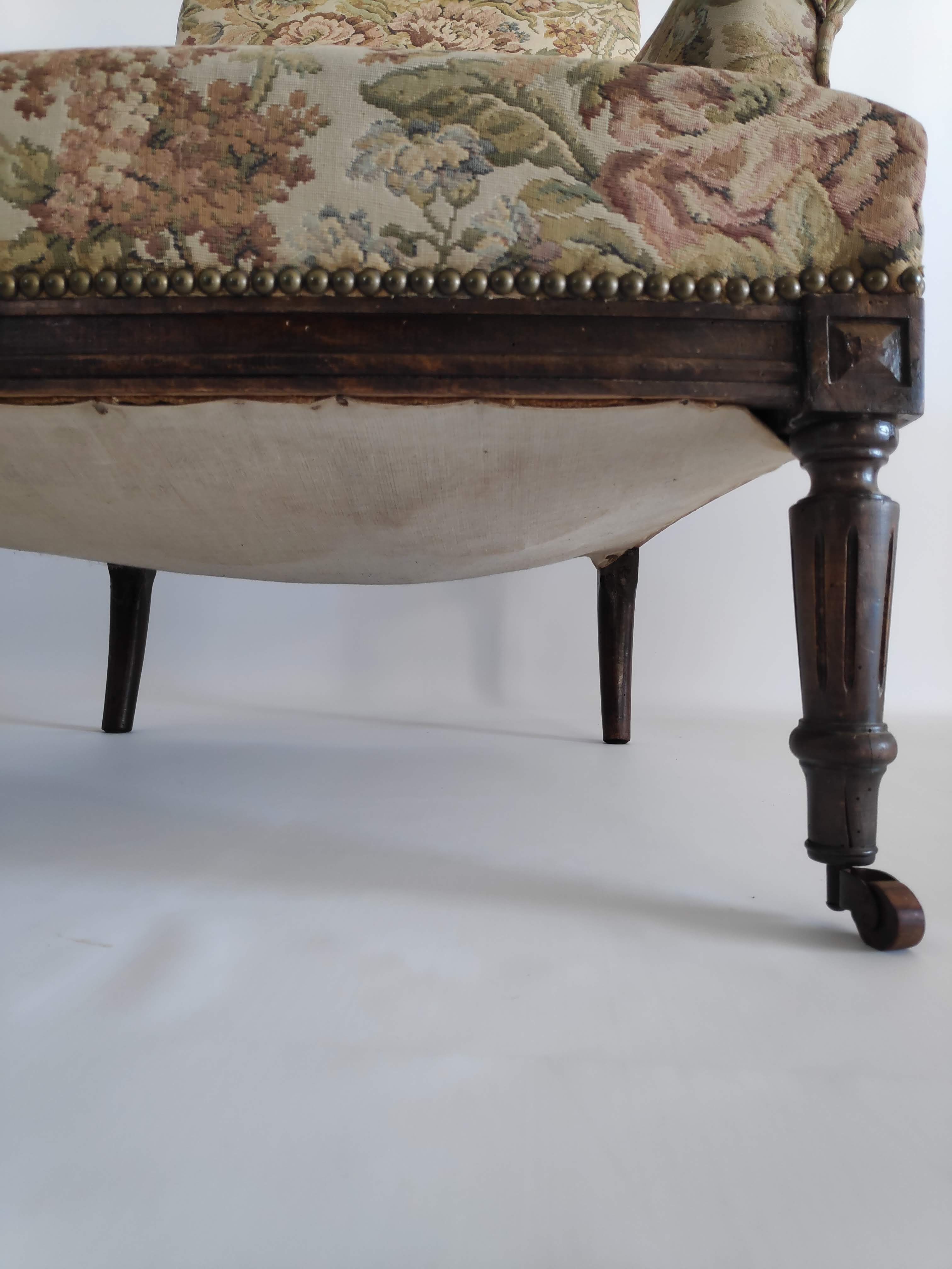 Napoleon III armchair in wood and floral patterned fabric