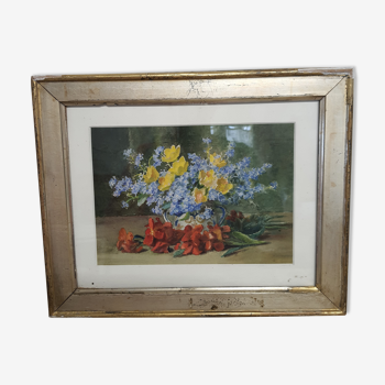 Tableau bouquet de fleurs aquarelle vintage