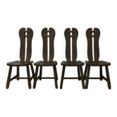 Ensemble de 4 chaises de salle à manger brutalistes belges de De Puydt, années 1970