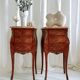 Mid-century French Louis XV style bedside tables with marble tops and floral marquetry, 1940s, set of 2