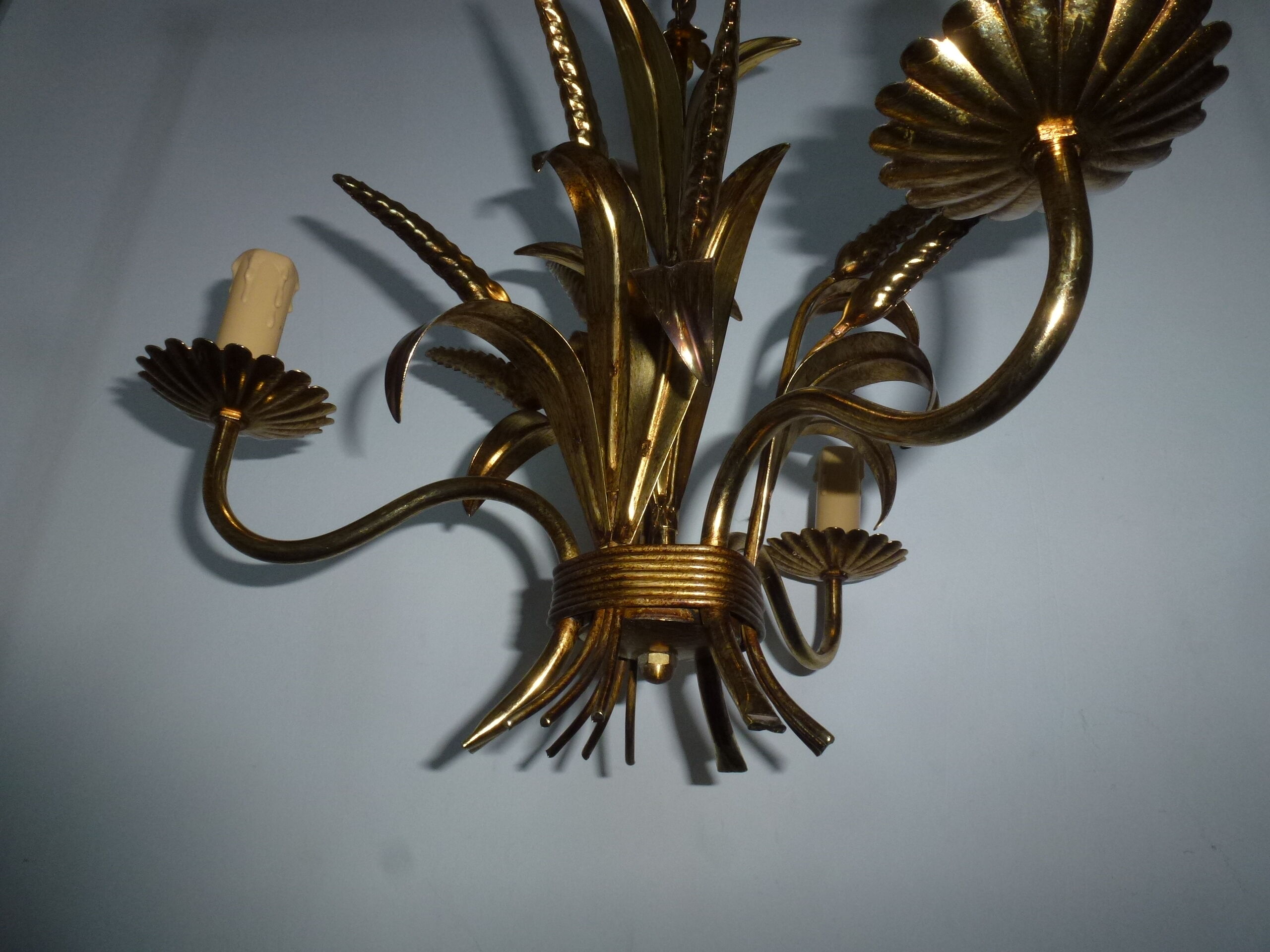 Wheat cob chandelier of the Masca House, gilded aged, 3 fires, 70s/80s