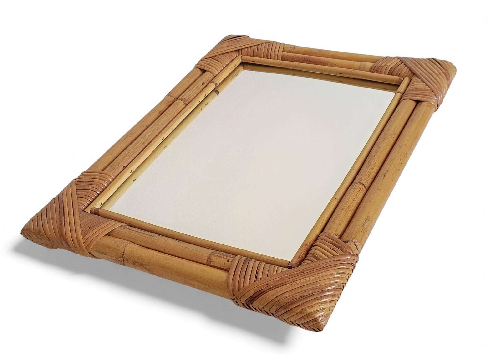 1960s Mid-Century Bamboo & Rattan Mirror in French Riviera Style
