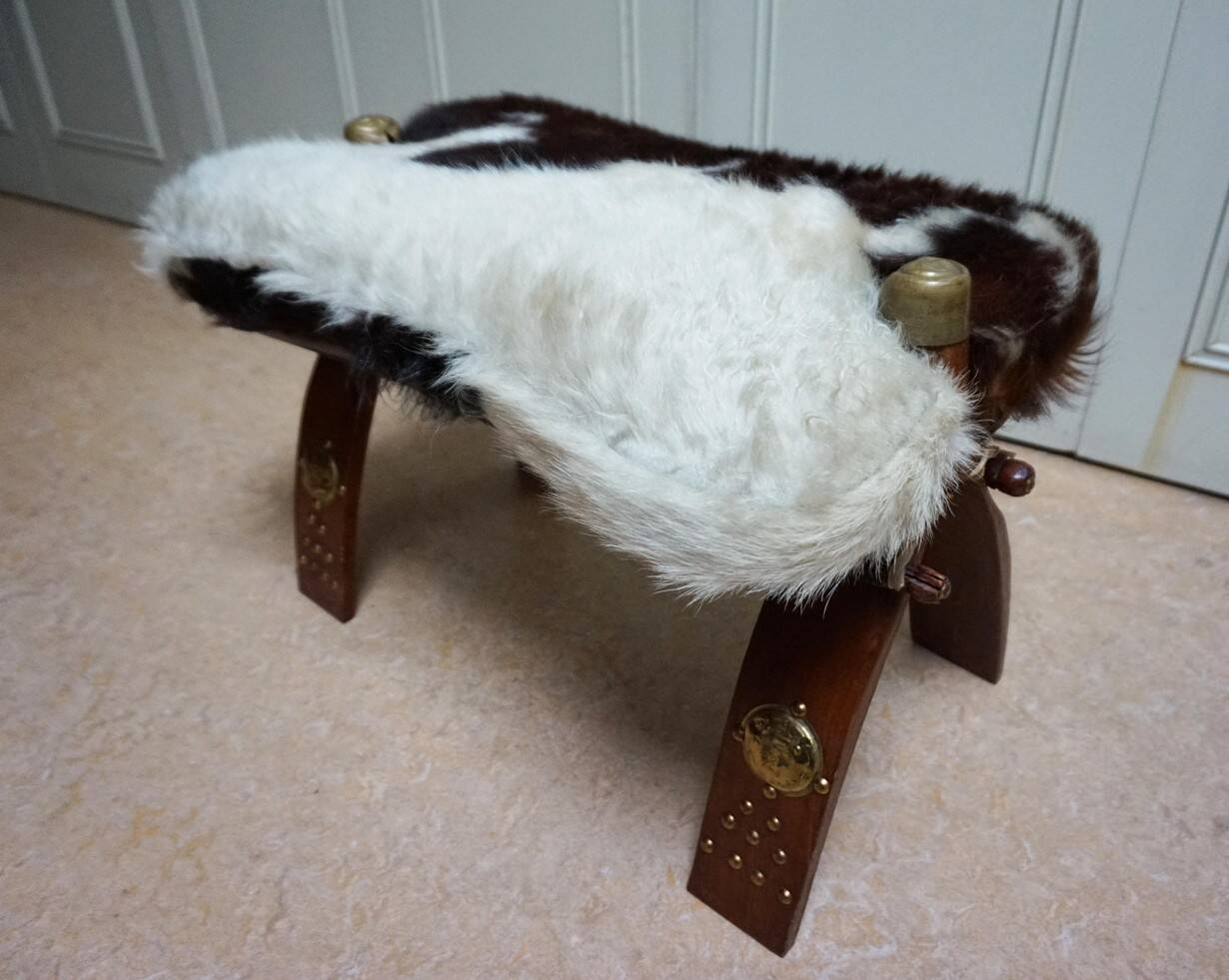 Bedouin Camel Saddle & Hide Stool Ottoman 1970s