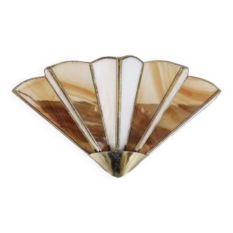 Art Deco style fan wall light in brass and real glass paste. 60s