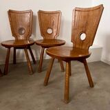 Set of 5 vintage 70s Brutalist design solid wood chairs