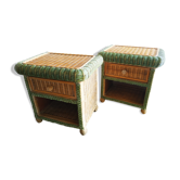 Paire de tables de chevet en rotin et osier, années 70