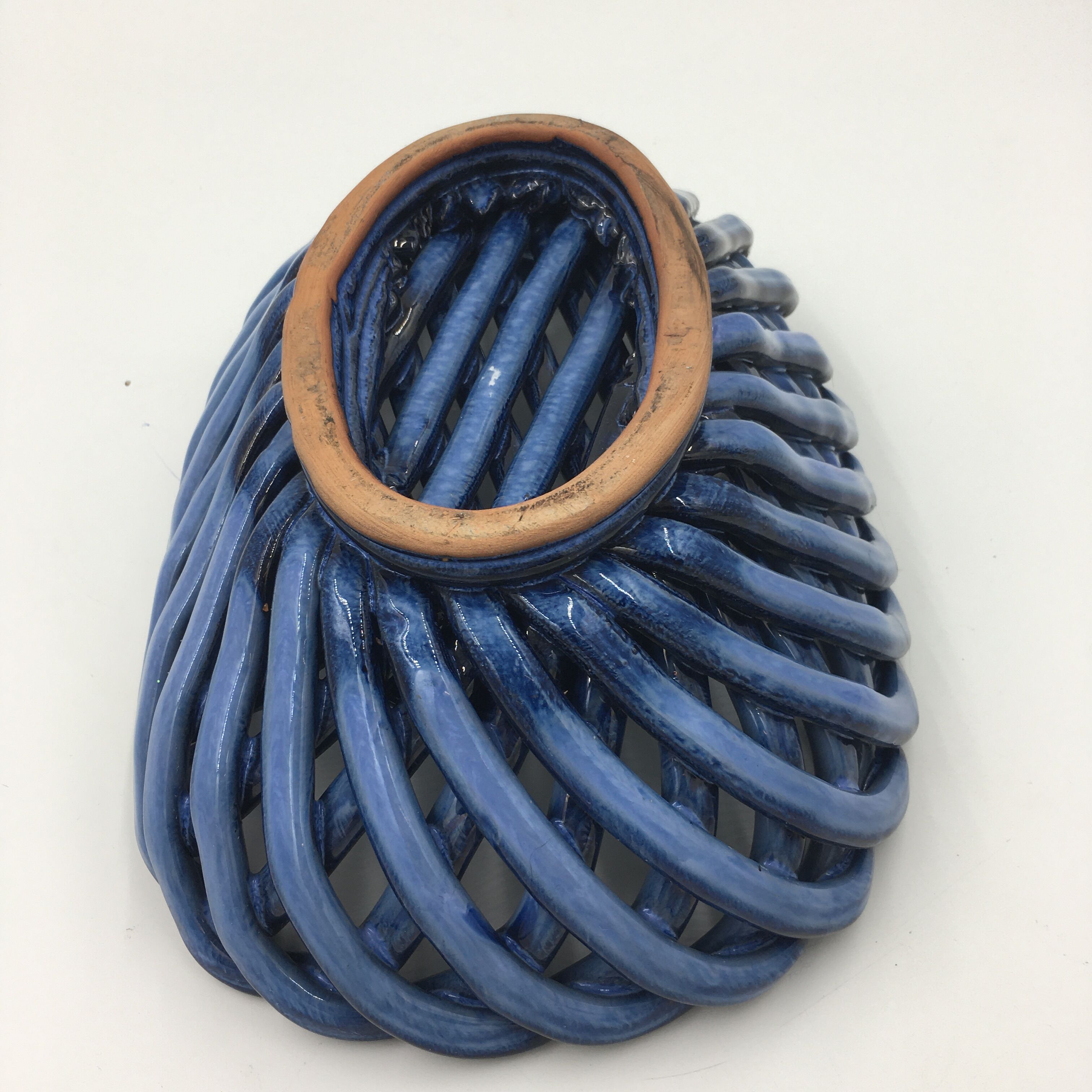 Basket, blue ceramic fruit basket