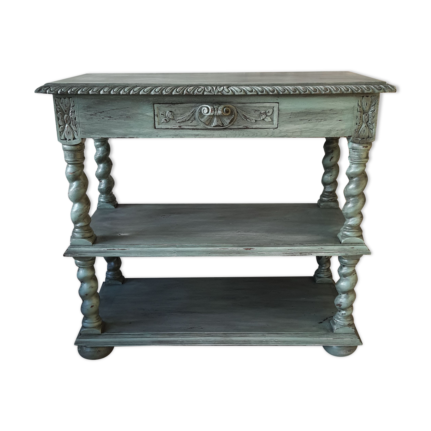 Console Louis XIV shabby chic - sage green patina