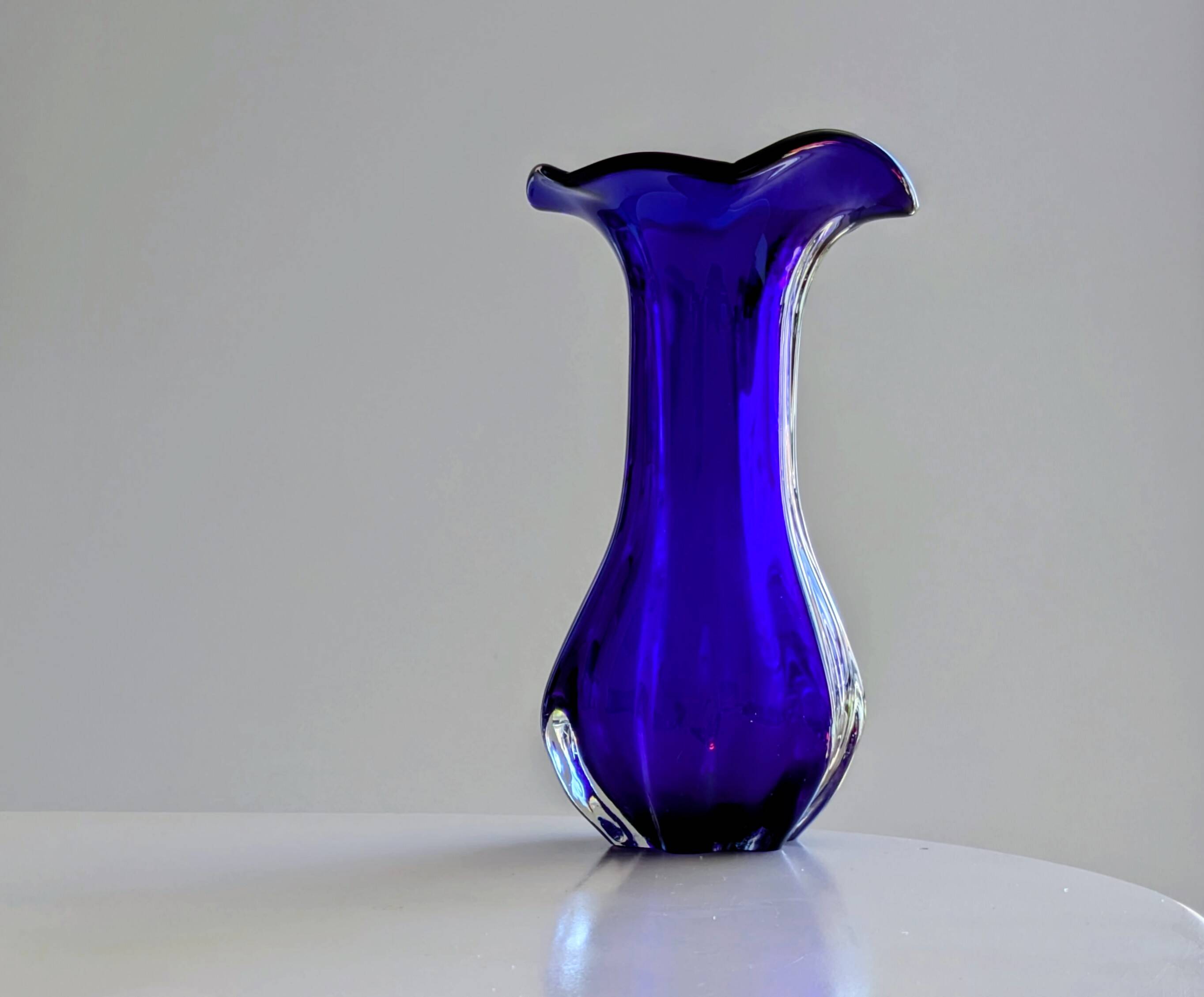 Large Cobalt Blue Art Glass Vase - Murano Work - Italy 1960