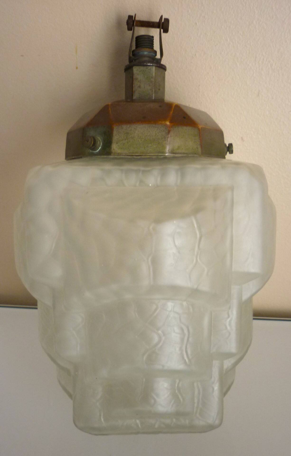 Art deco pendant lamp, frosted glass globe, skyscraper, building