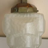 Art deco pendant lamp, frosted glass globe, skyscraper, building