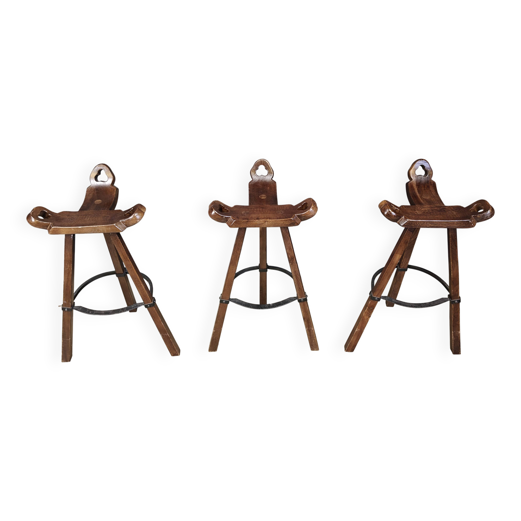 Mid century brutalist bar stools - set of 3, 1960s