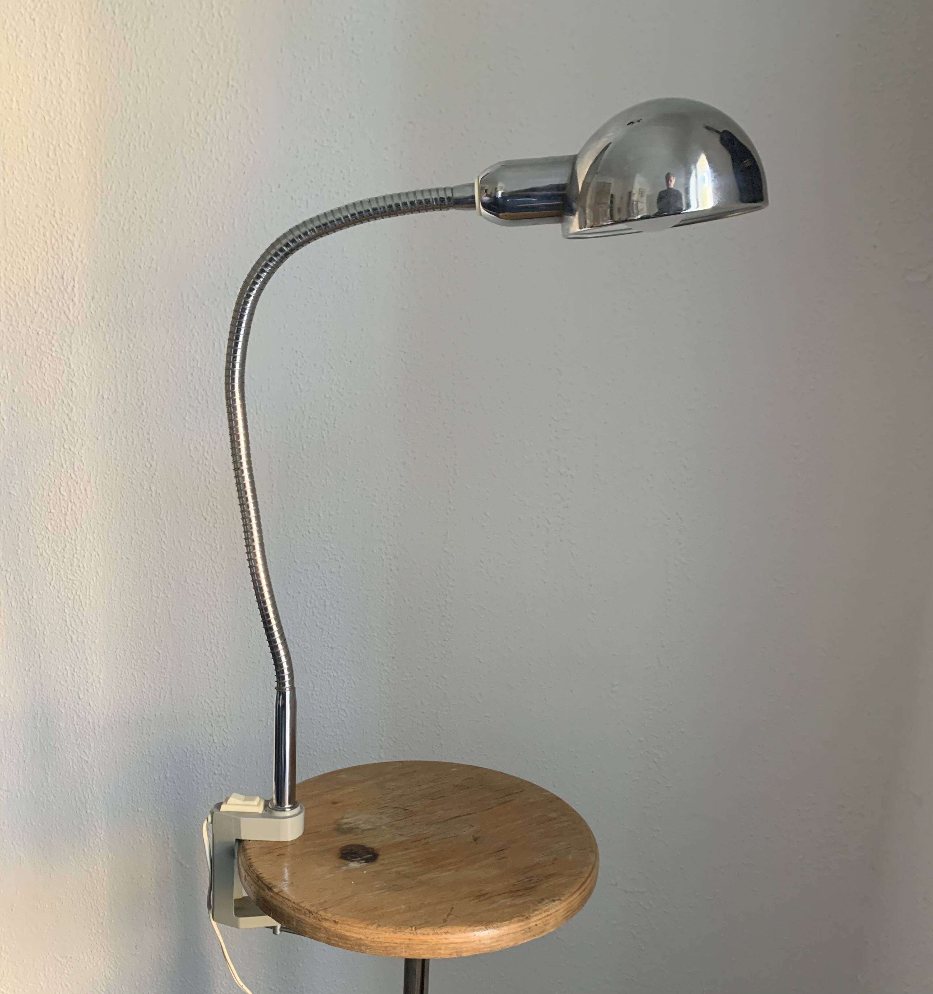 Vintage 1950 chrome industrial vice lamp Jumo 215 - 55 cm