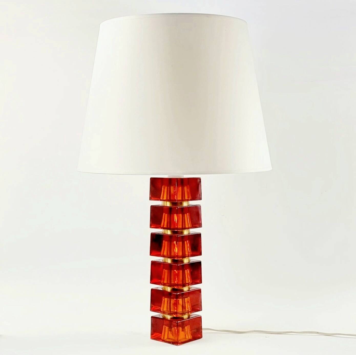 Mid-Century Scandinavian Art Glass & Brass Table Lamp by C.Fagerlund, 1960s