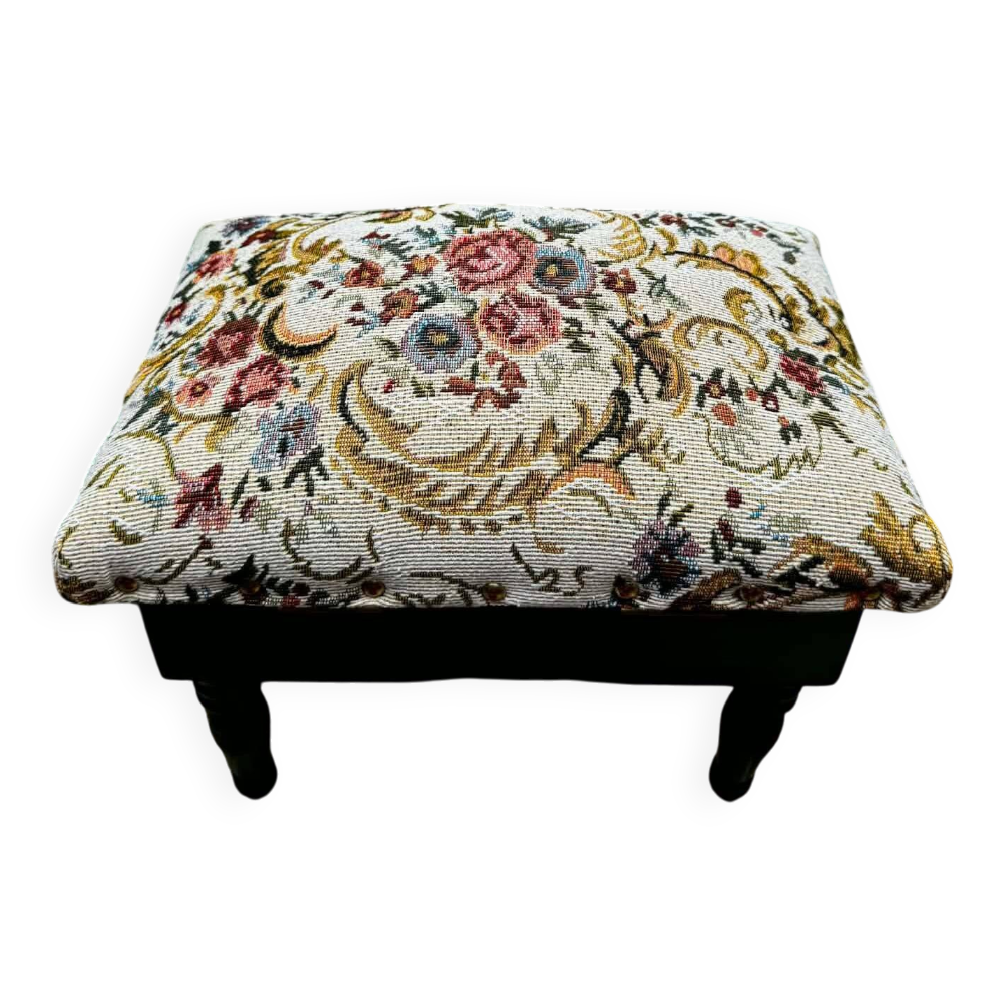 Repose pied coffre de rangement avec broderie vintage