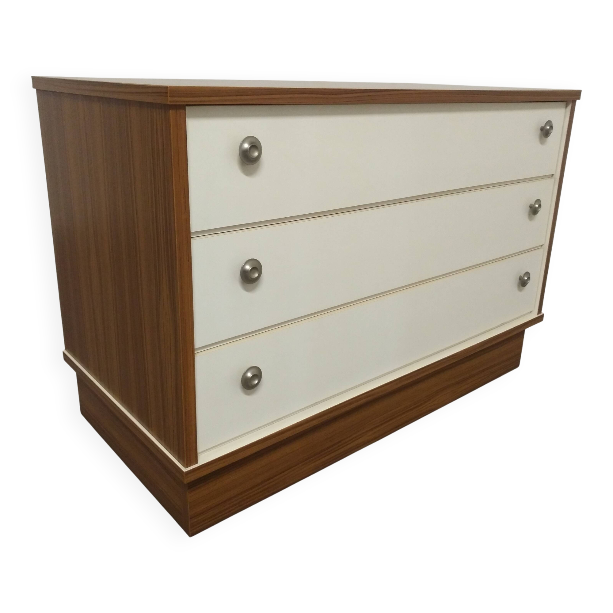 Commode basse en placage d'acajou et satin blanc années 70/80