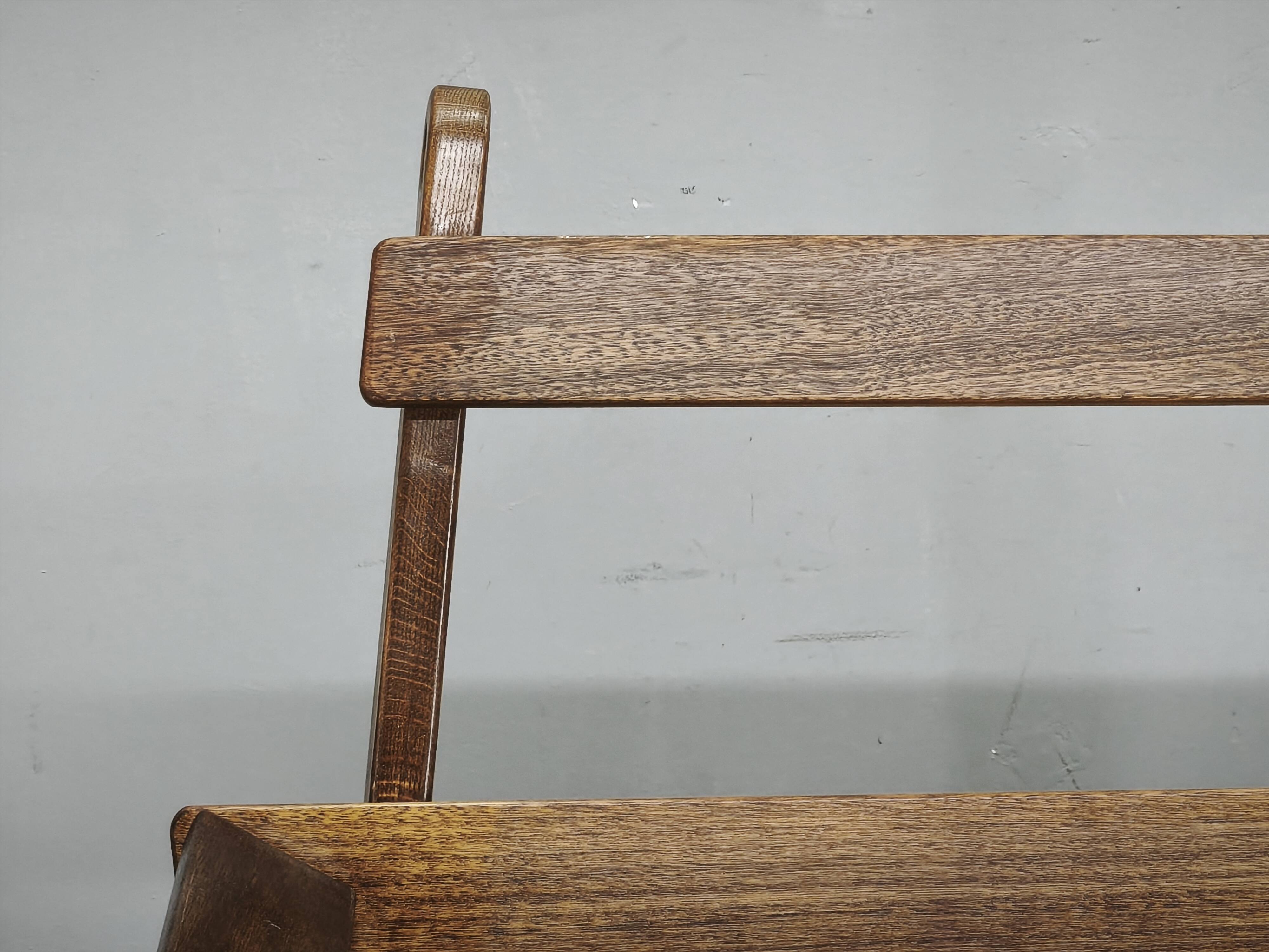 Brutalist Solid Oak and Bouclé Three-Seat Sofa, Czechoslovakia 1970s