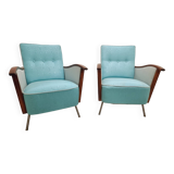 Paire de fauteuils modernes et vintage du milieu du siècle, structure en bois et tubulaire, années 1960, Hongrie