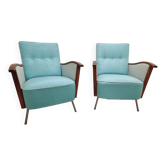 Paire de fauteuils modernes et vintage du milieu du siècle, structure en bois et tubulaire, années 1960, Hongrie