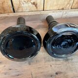 Pair of black and opaline multilayer glass vases. 1970s.