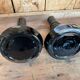 Pair of black and opaline multilayer glass vases. 1970s.