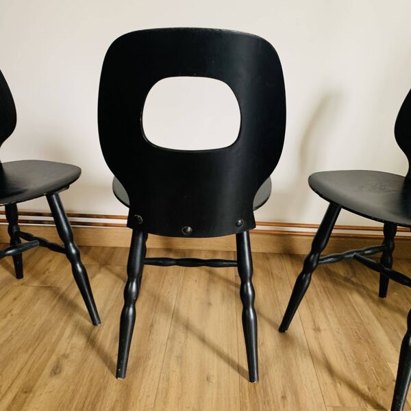 Ensemble de 3 chaises noires modèle œil de Baumann