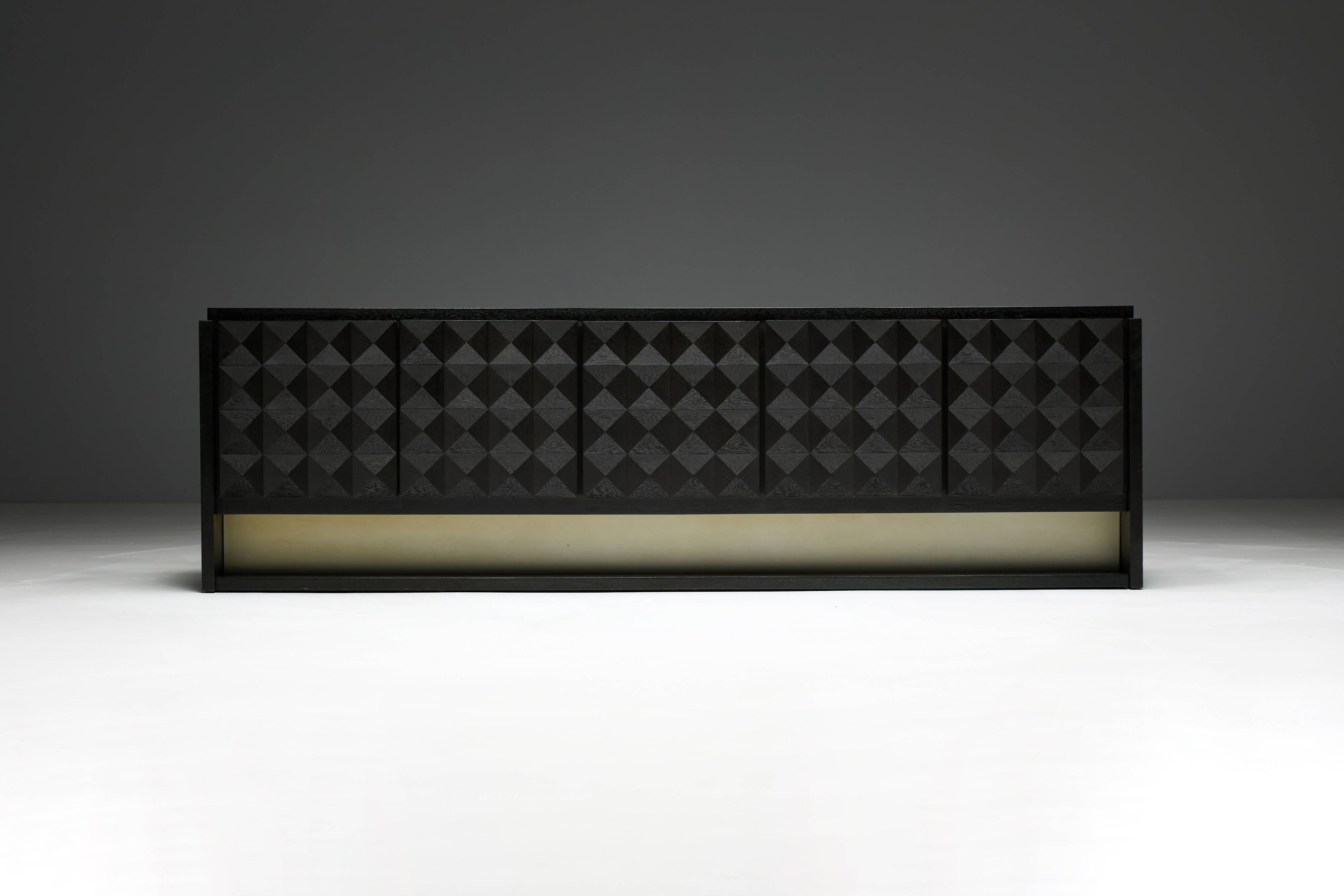 Brutalist Sideboard by De Coene in Stained Oak, Belgium, 1970s