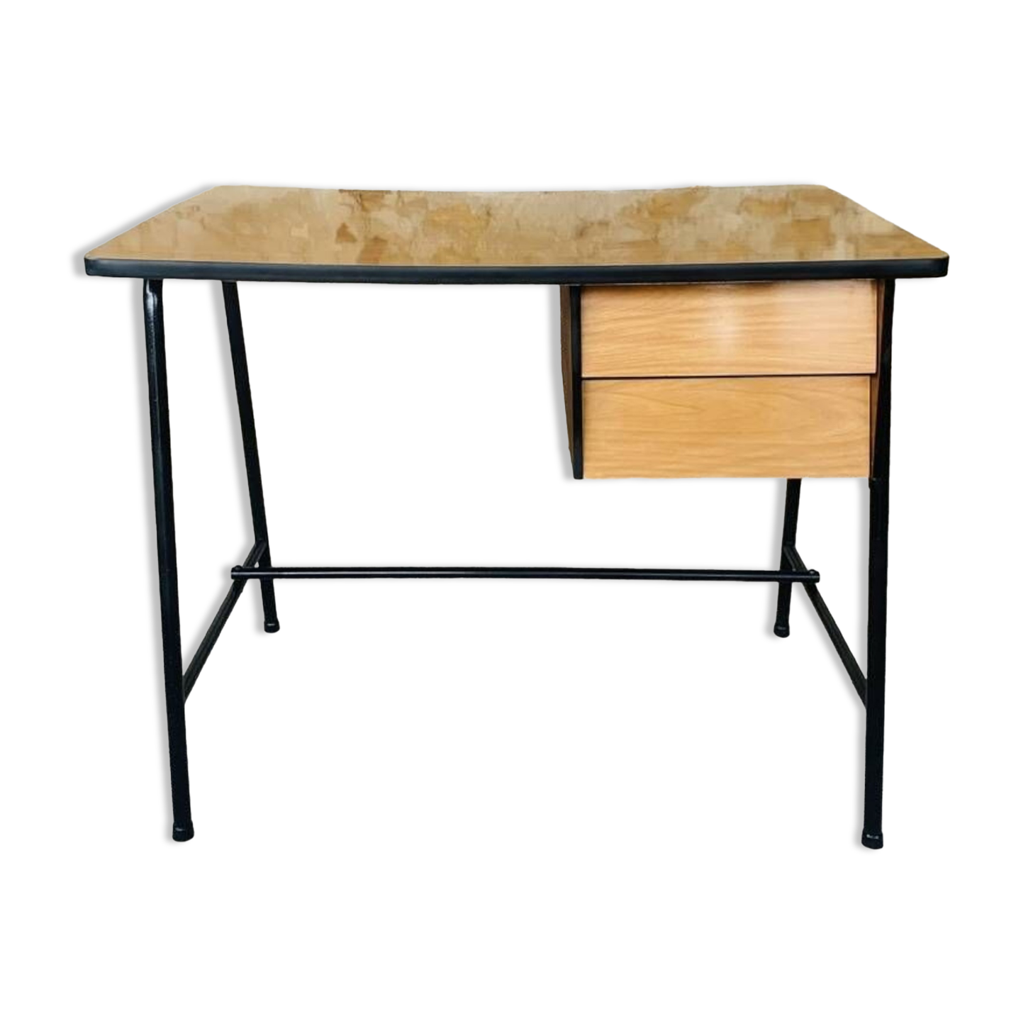 Vintage metal and formica desk with 2 drawers, circa 60's