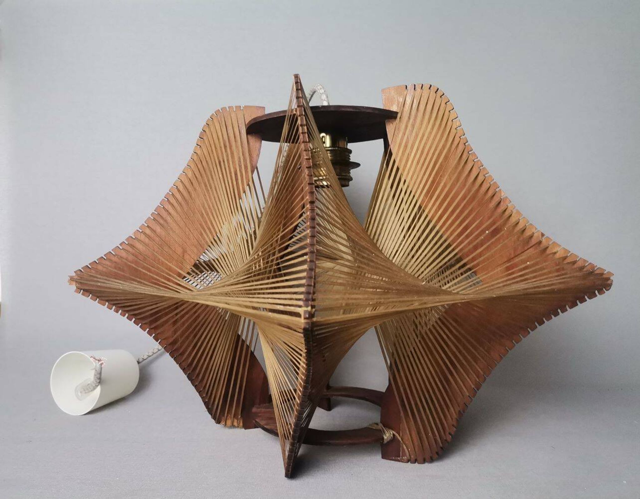 Large futuristic  wooden hanging lamp 1960s