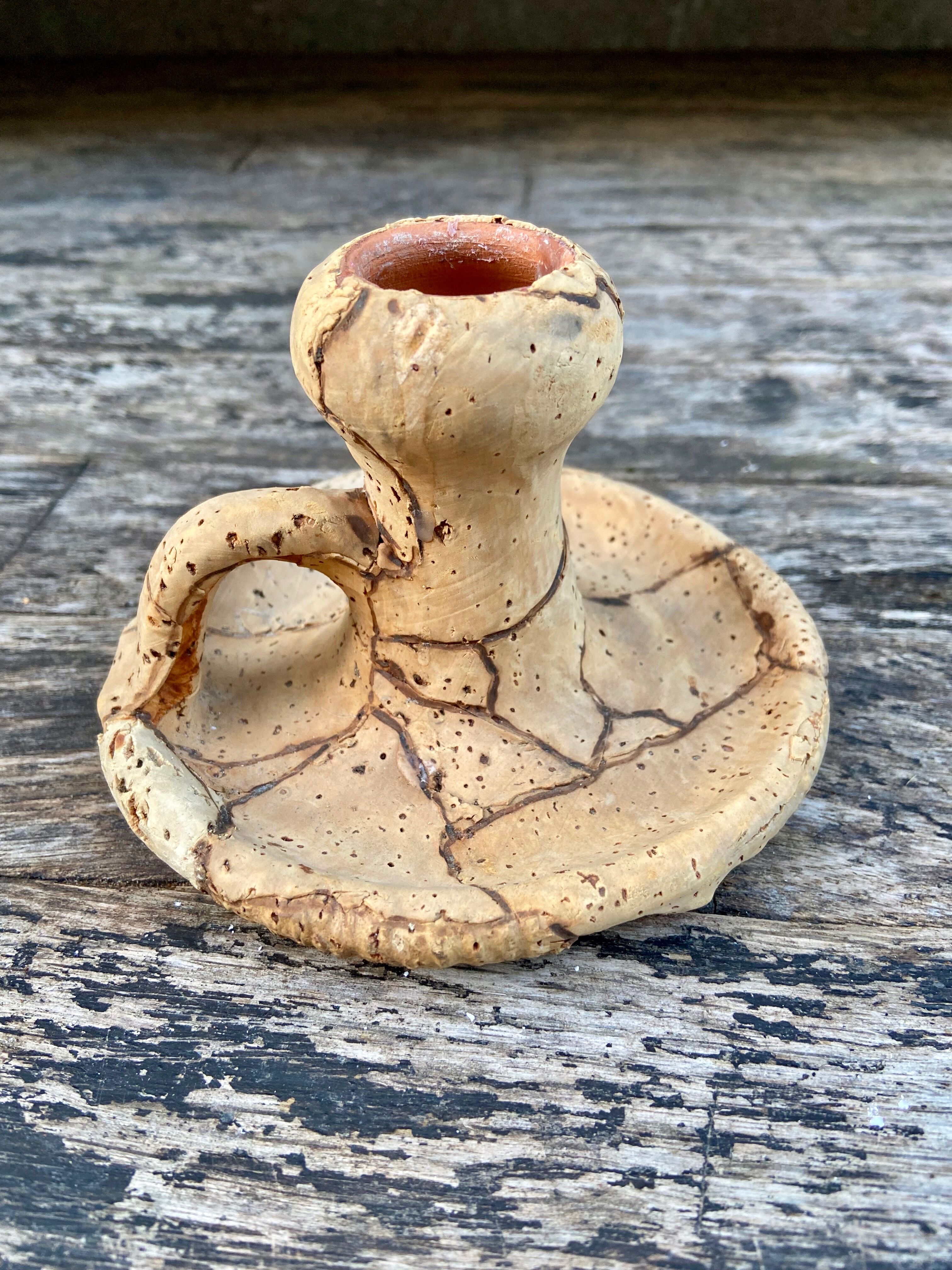 Ceramic and cork candle holder