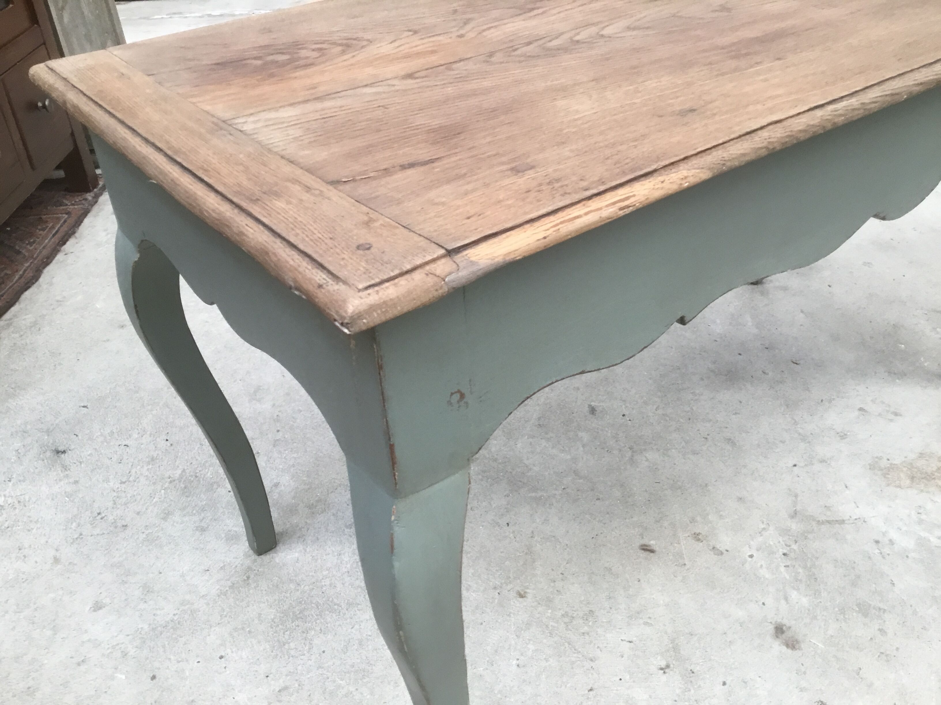 Rectangular coffee table, painted color green Sage and patina