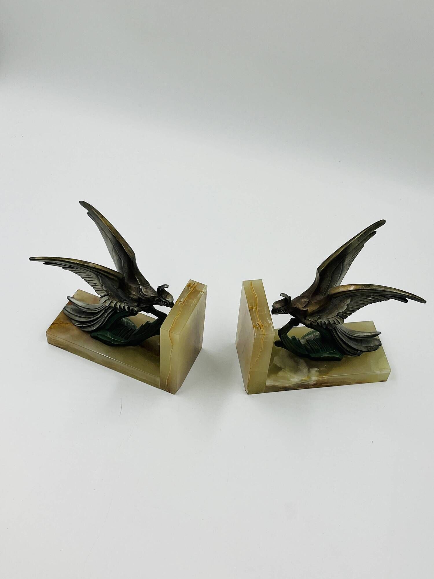 Art Deco Paradise Bird Bookends in Onyx