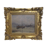 Tableau "barges dans la brume" par Louis Anatole Toussaint