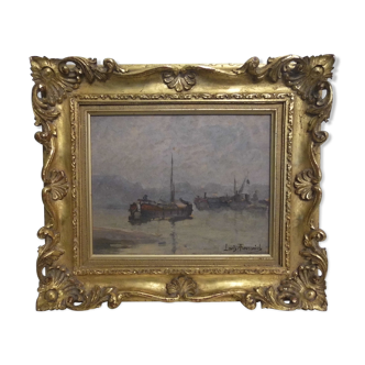 Tableau "barges dans la brume" par Louis Anatole Toussaint