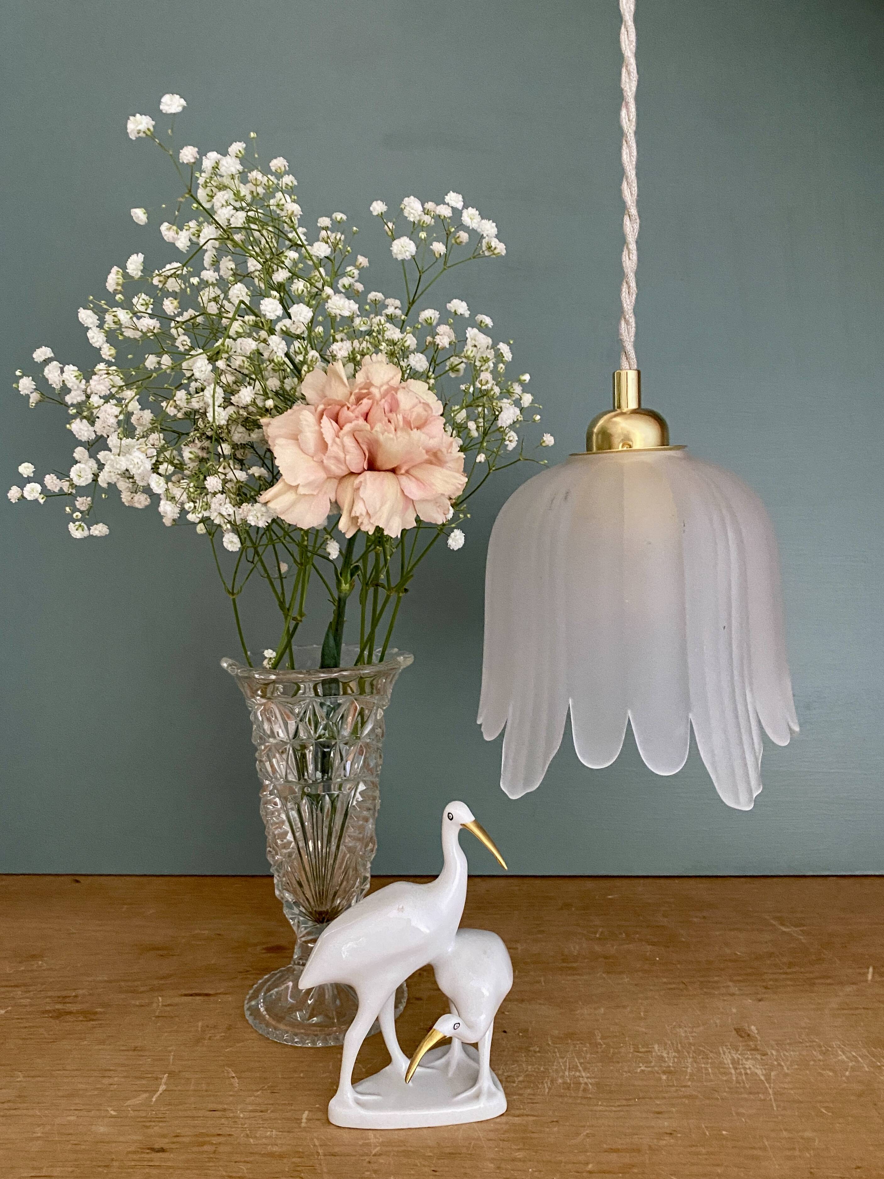 Vintage frosted glass tulip pendant light