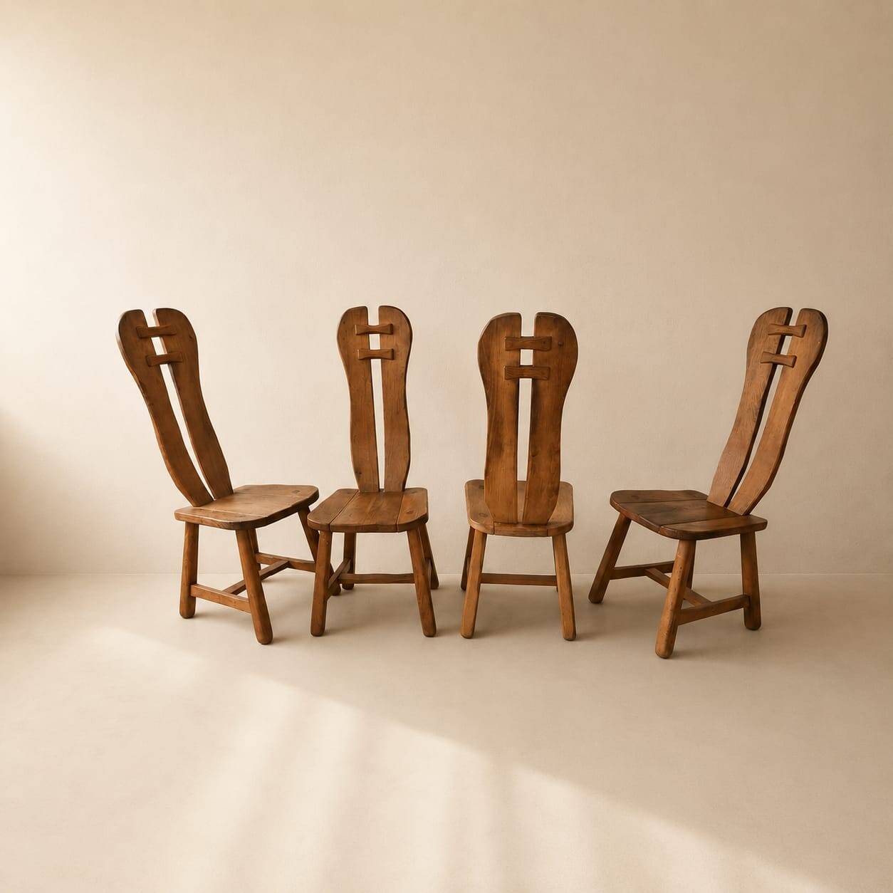 Set of 4 oak dining chairs by De Puydt, Belgium, 1970s