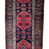 Antique Persian Handmade Hamadan Runner Rug, 3.4' x 7.7' (106cm x 237cm), 1920s