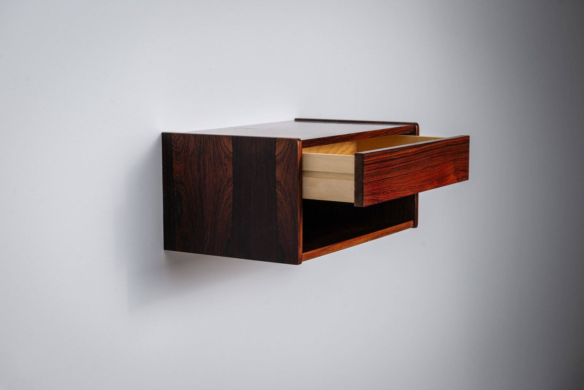 Pair of Scandinavian floating nightstands in rosewood Denmark 1960