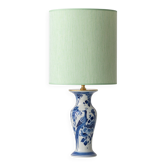Lampe de table Chinoiserie avec oiseaux en bleu, blanc et vert Royal Delft, 1979