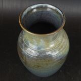 Vase en Grès Émaillé Coulant, Puisaye,Belle Signature d'Artiste Incurvé