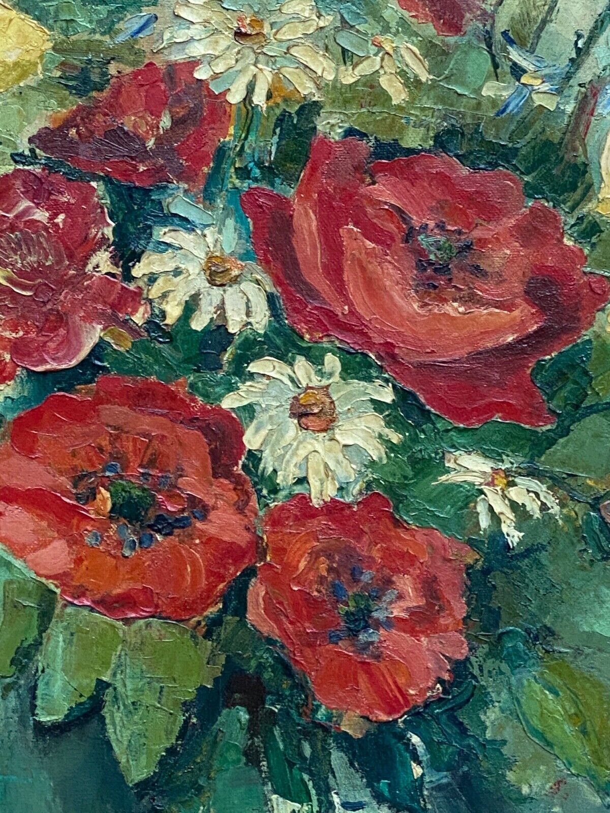 Huile william marcel clochard bouquet de fleurs roses coquelicots