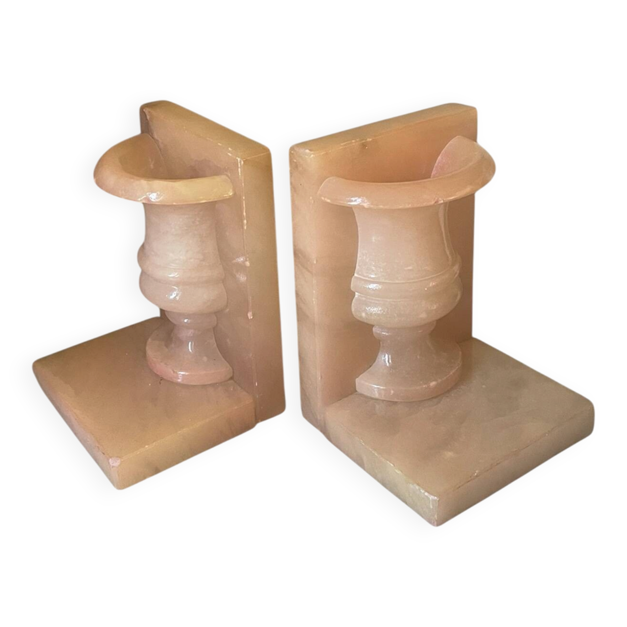 Paire de serre-livres vintage vase Médicis en onyx rose